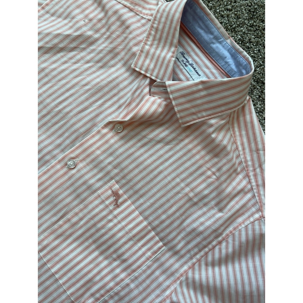 Tommy Bahama Shirt Mens Small Island  White Pink Striped Button Down Pima Cotton